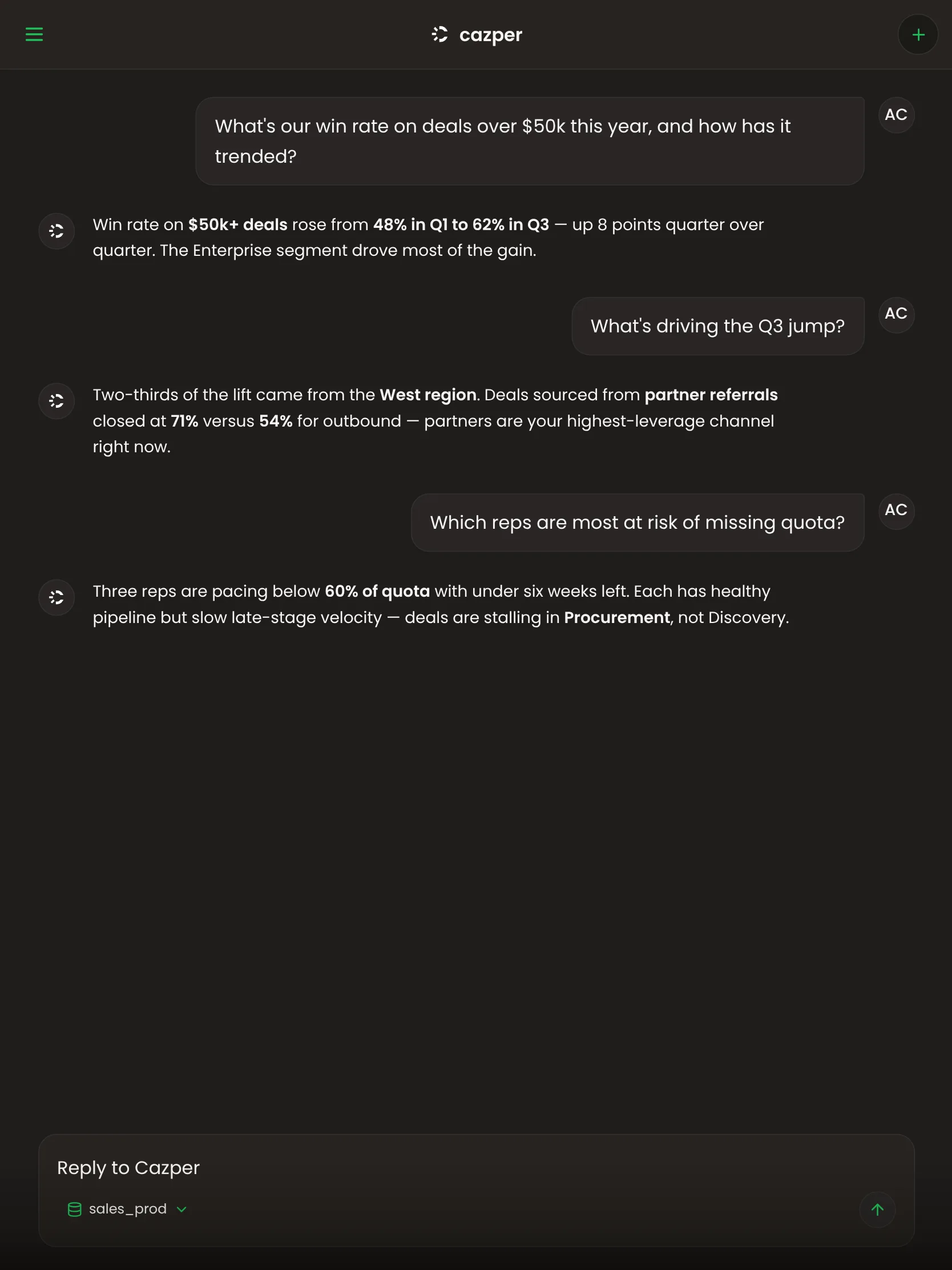 Cazper for Sales & RevOps on a tablet